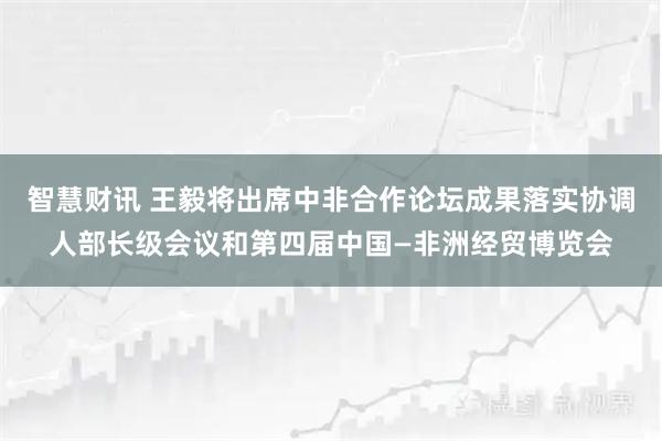 智慧财讯 王毅将出席中非合作论坛成果落实协调人部长级会议和第四届中国—非洲经贸博览会